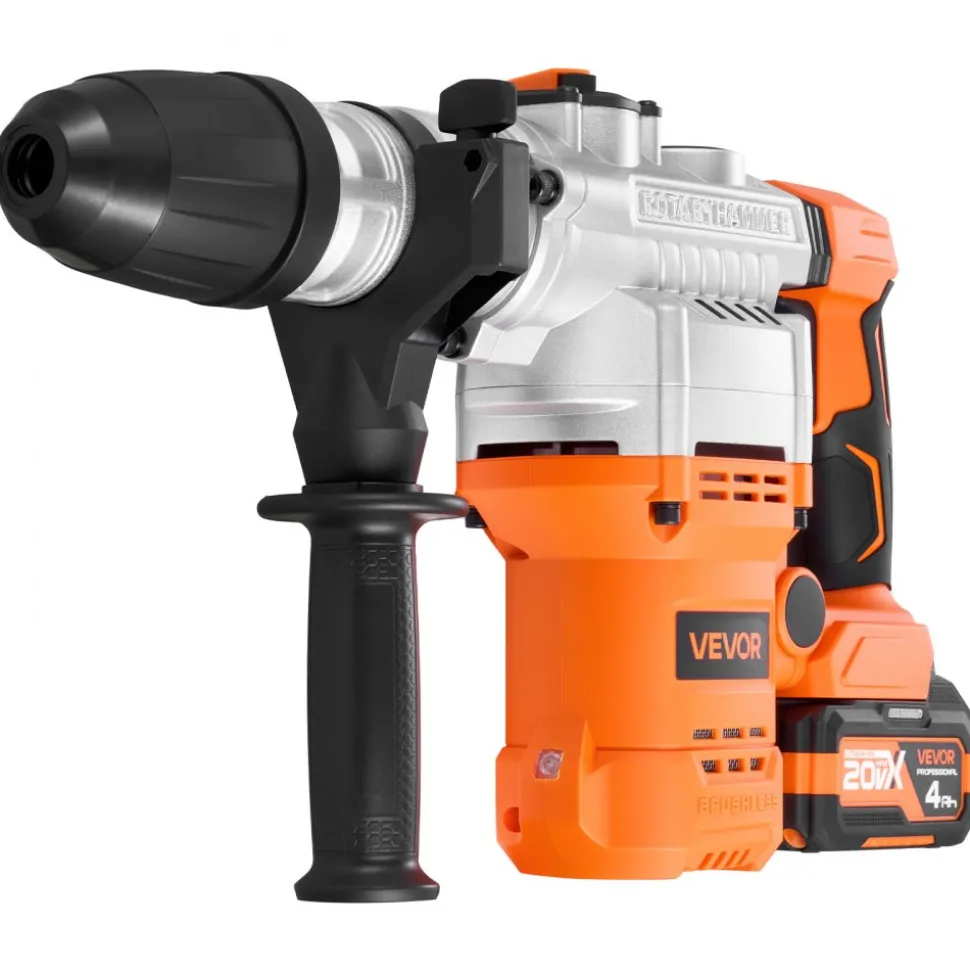 VEVOR Rotary Hammer Drill, 1-9/16 in SDS-Max Cordless, Heavy Duty 20V Battery Powered Rotary Hammer, Including 2 Batteries, Charger, Drill Bit, Pointed Chisel, Carrying Case, for Concrete, Masonry