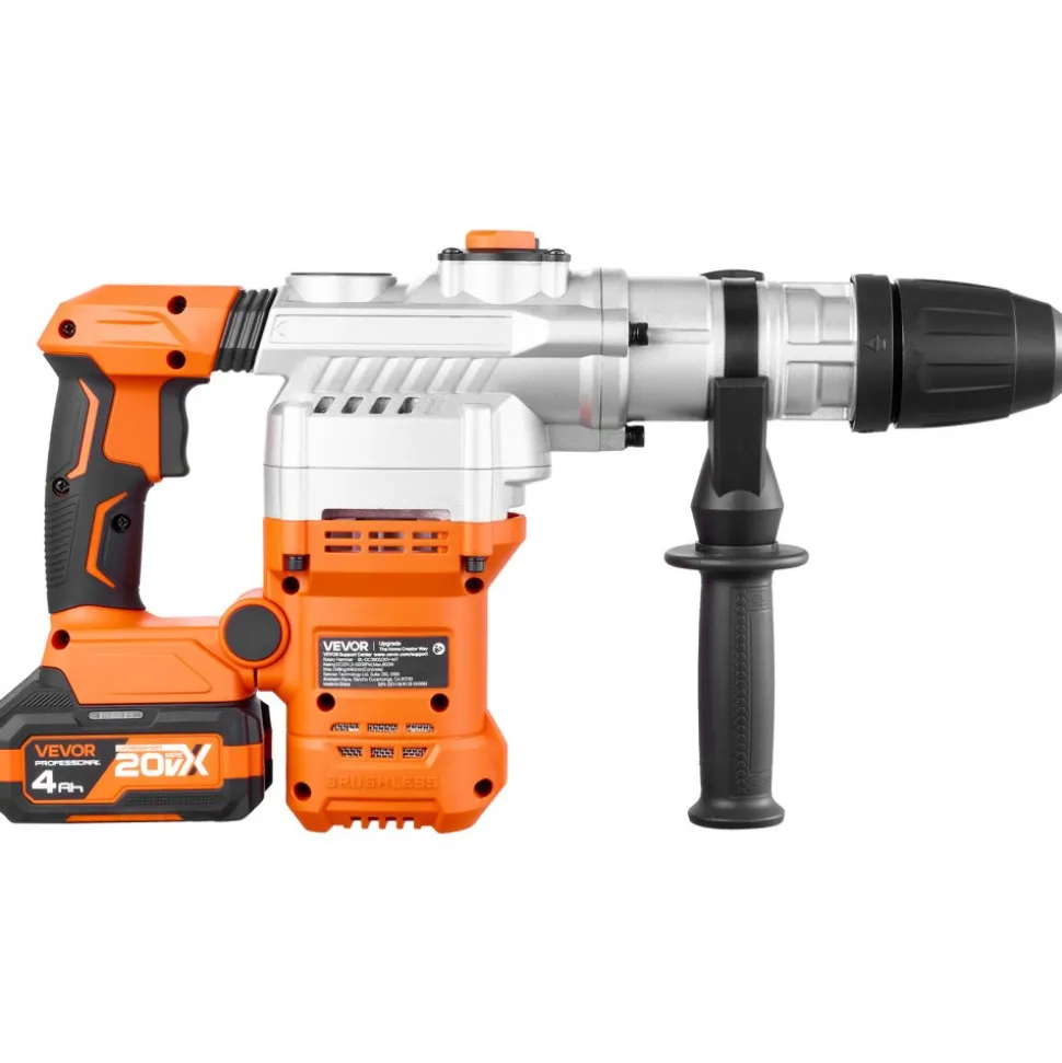VEVOR Rotary Hammer Drill, 1-9/16 in SDS-Max Cordless, Heavy Duty 20V Battery Powered Rotary Hammer, Including 2 Batteries, Charger, Drill Bit, Pointed Chisel, Carrying Case, for Concrete, Masonry