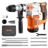 VEVOR Rotary Hammer Drill, 1-1/8 in SDS-Plus Electric Corded Heavy Duty Rotary Hammer, Including 3 Drill Bits, Flat Chisel, Pointed Chisel, Grease, Brush, and Carrying Case, for Concrete and Masonry