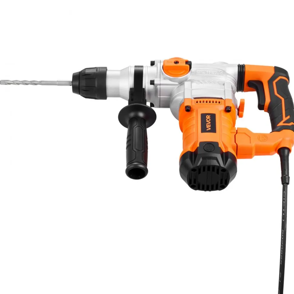 VEVOR Rotary Hammer Drill, 1-1/8 in SDS-Plus Electric Corded Heavy Duty Rotary Hammer, Including 3 Drill Bits, Flat Chisel, Pointed Chisel, Grease, Brush, and Carrying Case, for Concrete and Masonry