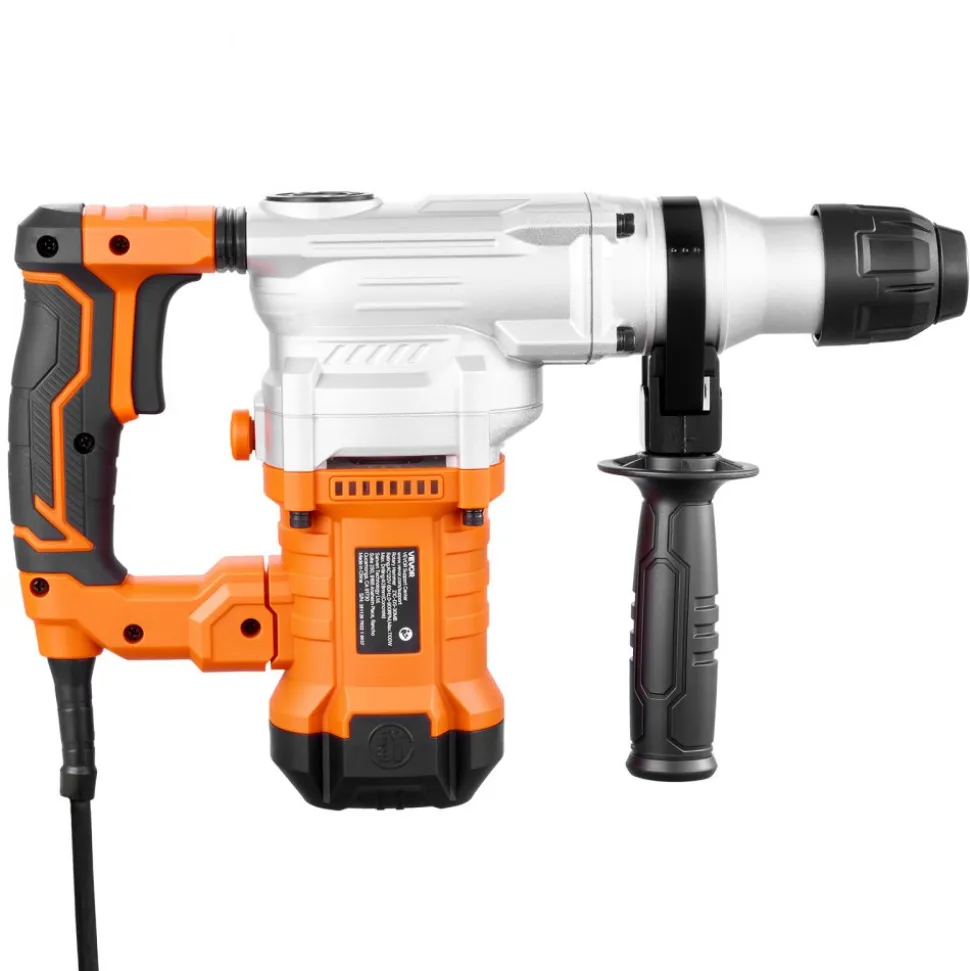 VEVOR Rotary Hammer Drill, 1-1/8 in SDS-Plus Electric Corded Heavy Duty Rotary Hammer, Including 3 Drill Bits, Flat Chisel, Pointed Chisel, Grease, Brush, and Carrying Case, for Concrete and Masonry