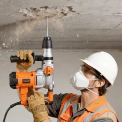 VEVOR Rotary Hammer Drill, 1-1/8 in SDS-Plus Electric Corded Heavy Duty Rotary Hammer, Including 3 Drill Bits, Flat Chisel, Pointed Chisel, Grease, Brush, and Carrying Case, for Concrete and Masonry