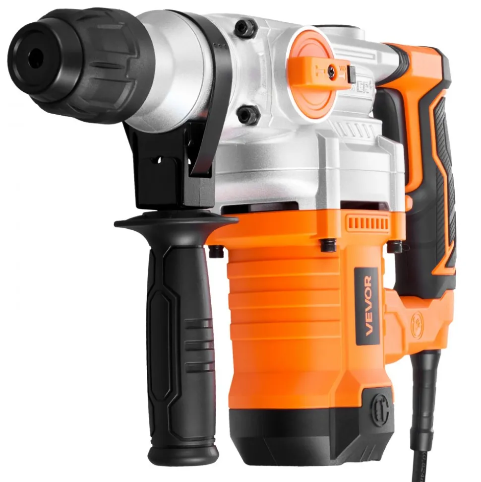 VEVOR Rotary Hammer Drill, 1-1/8 in SDS-Plus Electric Corded Heavy Duty Rotary Hammer, Including 3 Drill Bits, Flat Chisel, Pointed Chisel, Grease, Brush, and Carrying Case, for Concrete and Masonry