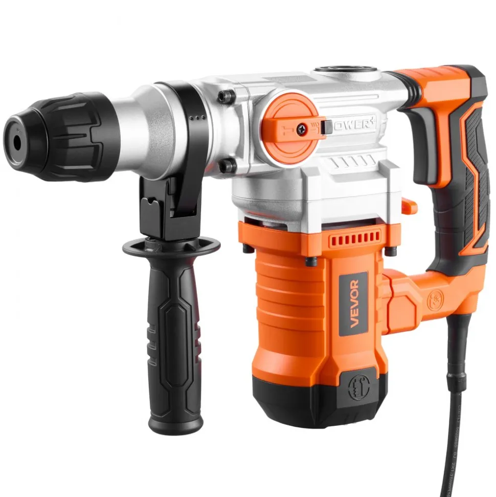 VEVOR Rotary Hammer Drill, 1-1/8 in SDS-Plus Electric Corded Heavy Duty Rotary Hammer, Including 3 Drill Bits, Flat Chisel, Pointed Chisel, Grease, Brush, and Carrying Case, for Concrete and Masonry