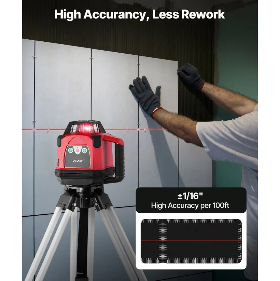 VEVOR Rotary Laser Level Kit, 2000ft 360-Degree Self Leveling Green Horizontal Laser Transit,with Tripod,Receiver,Remote Control, Scale, Toolcase, IP66 Rating Waterproof, 0.80in/100ft for Construction