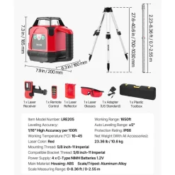 VEVOR Rotary Laser Level Kit, 2000ft 360-Degree Self Leveling Green Horizontal Laser Transit,with Tripod,Receiver,Remote Control, Scale, Toolcase, IP66 Rating Waterproof, 0.80in/100ft for Construction