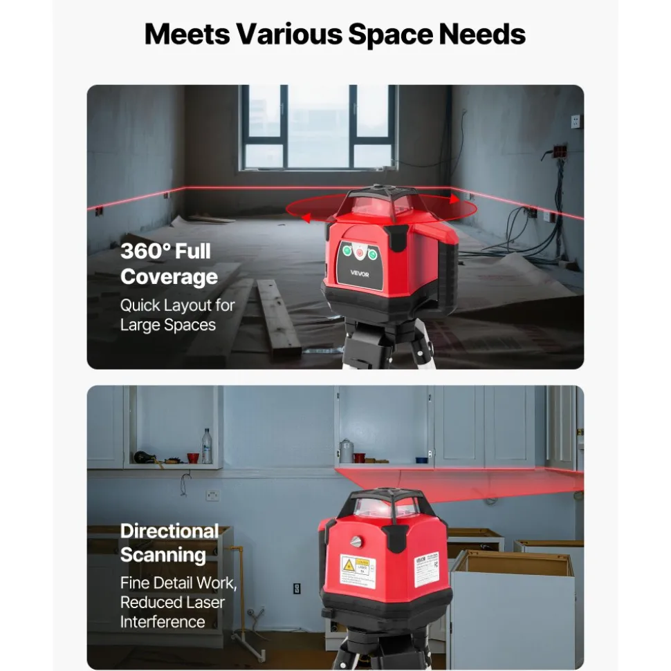 VEVOR Rotary Laser Level Kit, 2650ft 360-Degree Self Leveling Red Horizontal Laser Transit,with Heavy-duty Tripod, Receiver, Remote Control, Toolcase, IP66 Waterproof, 0.06in/100ft for Construction
