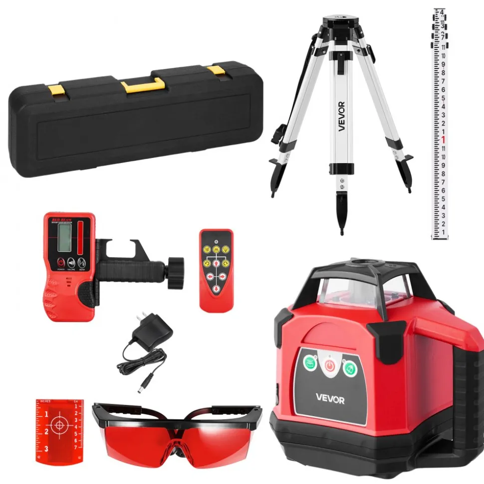 VEVOR Rotary Laser Level Kit, 2650ft 360-Degree Self Leveling Red Horizontal Laser Transit,with Heavy-duty Tripod, Receiver, Remote Control, Toolcase, IP66 Waterproof, 0.06in/100ft for Construction