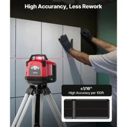 VEVOR Rotary Laser Level Kit, 2650ft 360-Degree Self Leveling Red Horizontal Laser Transit,with Heavy-duty Tripod, Receiver, Remote Control, Toolcase, IP66 Waterproof, 0.06in/100ft for Construction