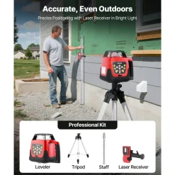 VEVOR Rotary Laser Level Kit, 1650ft 360-Degree Self Leveling Red Horizontal Laser Transit,with Tripod,Receiver,Remote Control, Scale,Toolcase, IP66 Waterproof, 0.80in/100ft Precision for Construction