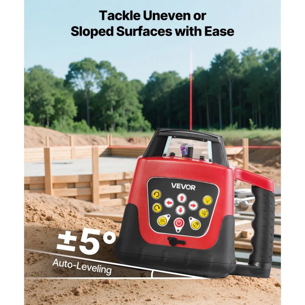 VEVOR Rotary Laser Level Kit, 1650ft 360-Degree Self Leveling Red Horizontal Laser Transit,with Tripod,Receiver,Remote Control, Scale,Toolcase, IP66 Waterproof, 0.80in/100ft Precision for Construction