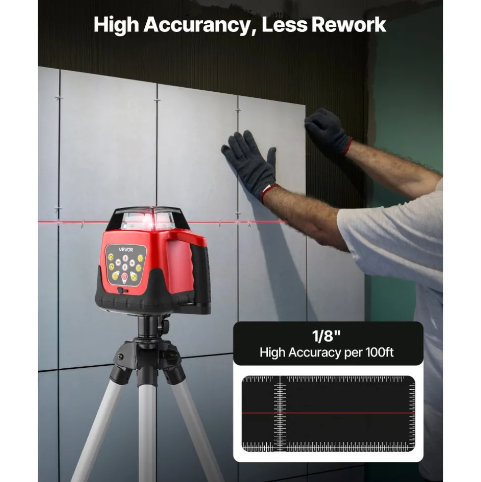 VEVOR Rotary Laser Level Kit, 1650ft 360-Degree Self Leveling Red Horizontal Laser Transit,with Tripod,Receiver,Remote Control, Scale,Toolcase, IP66 Waterproof, 0.80in/100ft Precision for Construction