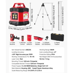 VEVOR Rotary Laser Level Kit, 984ft 360-Degree Self Leveling Red Horizontal Laser Transit,with Tripod,Receiver,Remote Control, Scale, Toolcase, IP54 Waterproof, 0.12in/100ft Precision for Construction