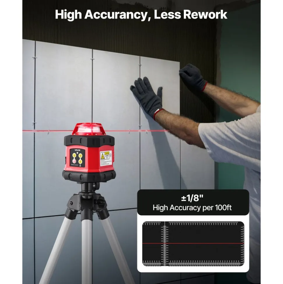VEVOR Rotary Laser Level Kit, 984ft 360-Degree Self Leveling Red Horizontal Laser Transit,with Tripod,Receiver,Remote Control, Scale, Toolcase, IP54 Waterproof, 0.12in/100ft Precision for Construction