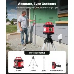 VEVOR Rotary Laser Level Kit, 984ft 360-Degree Self Leveling Red Horizontal Laser Transit,with Tripod,Receiver,Remote Control, Scale, Toolcase, IP54 Waterproof, 0.12in/100ft Precision for Construction