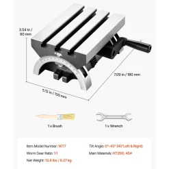 VEVOR Rotary Table 7 x 5 in Tilting Milling Table Heavy Duty Cast Iron Body, Robust & Durable, with 0-45 Degree Left & Right Adjustable, Worm Gear, Precision Scale, for Milling Machine, Drill Press