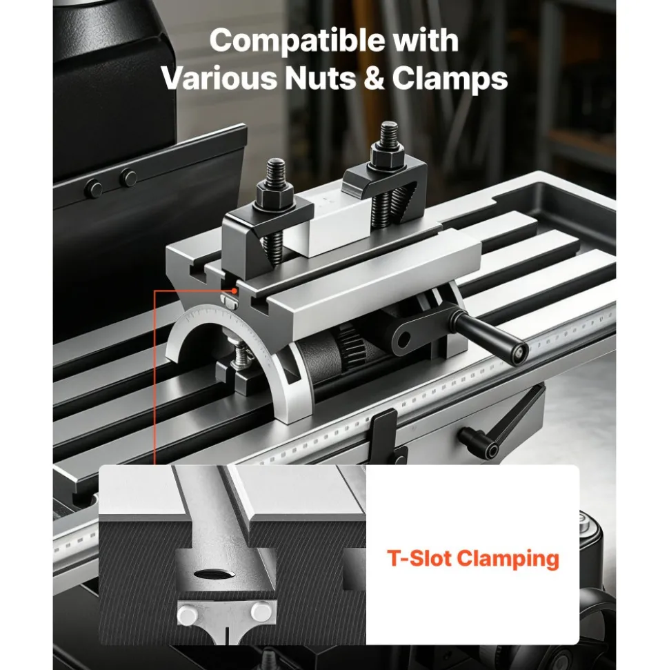 VEVOR Rotary Table 7 x 5 in Tilting Milling Table Heavy Duty Cast Iron Body, Robust & Durable, with 0-45 Degree Left & Right Adjustable, Worm Gear, Precision Scale, for Milling Machine, Drill Press