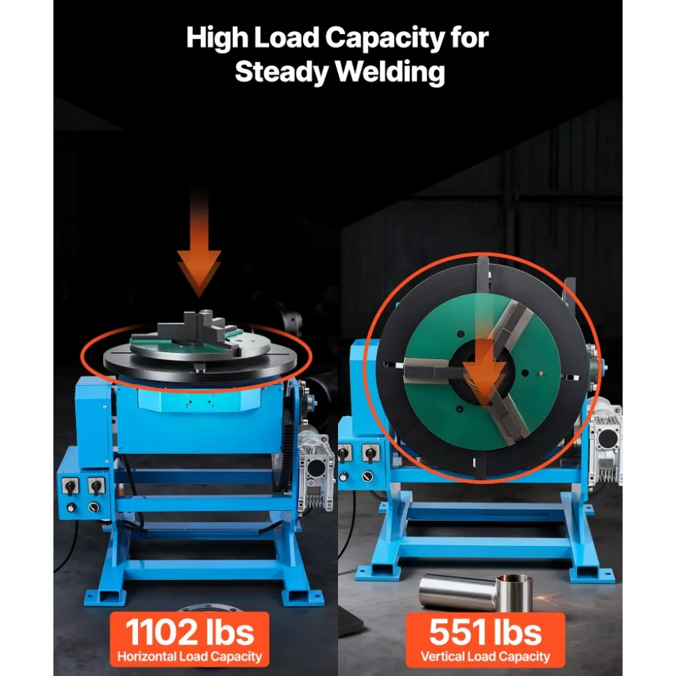 VEVOR Rotary Welding Positioner, 1102 lbs Load Capacity, -45° to 90° Tilt Angle Welding Positioner Turntable Table, 0.2-2 RPM Speed Control, Electric and Foot Pedal, for Cutting, Grinding, Assembly
