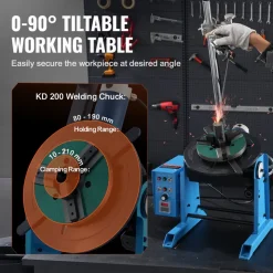 VEVOR Rotary Welding Positioner 50KG, 0-90° Welding Positioning Turntable Table 0.5-6RPM 120W, with 12.4 Inch 3-Jaw Lathe Chuck & Welding Torch Stand Holder for Cutting, Grinding, Assembly, Testing