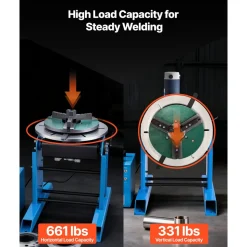 VEVOR Rotary Welding Positioner, 661 lbs Load Capacity, -45° to 90° Tilt Angle Welding Positioner Turntable Table, 0.2-2.5 RPM Speed Control, Electric and Foot Pedal, for Cutting, Grinding, Assembly