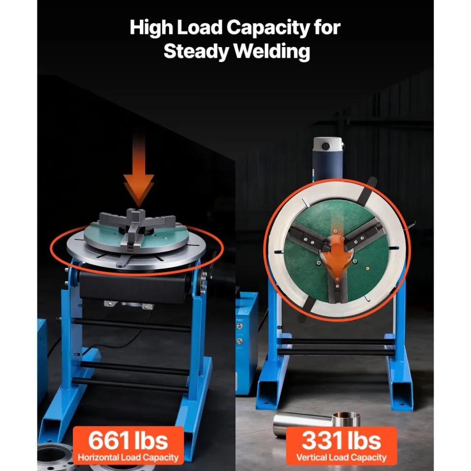 VEVOR Rotary Welding Positioner, 661 lbs Load Capacity, -45° to 90° Tilt Angle Welding Positioner Turntable Table, 0.2-2.5 RPM Speed Control, Electric and Foot Pedal, for Cutting, Grinding, Assembly
