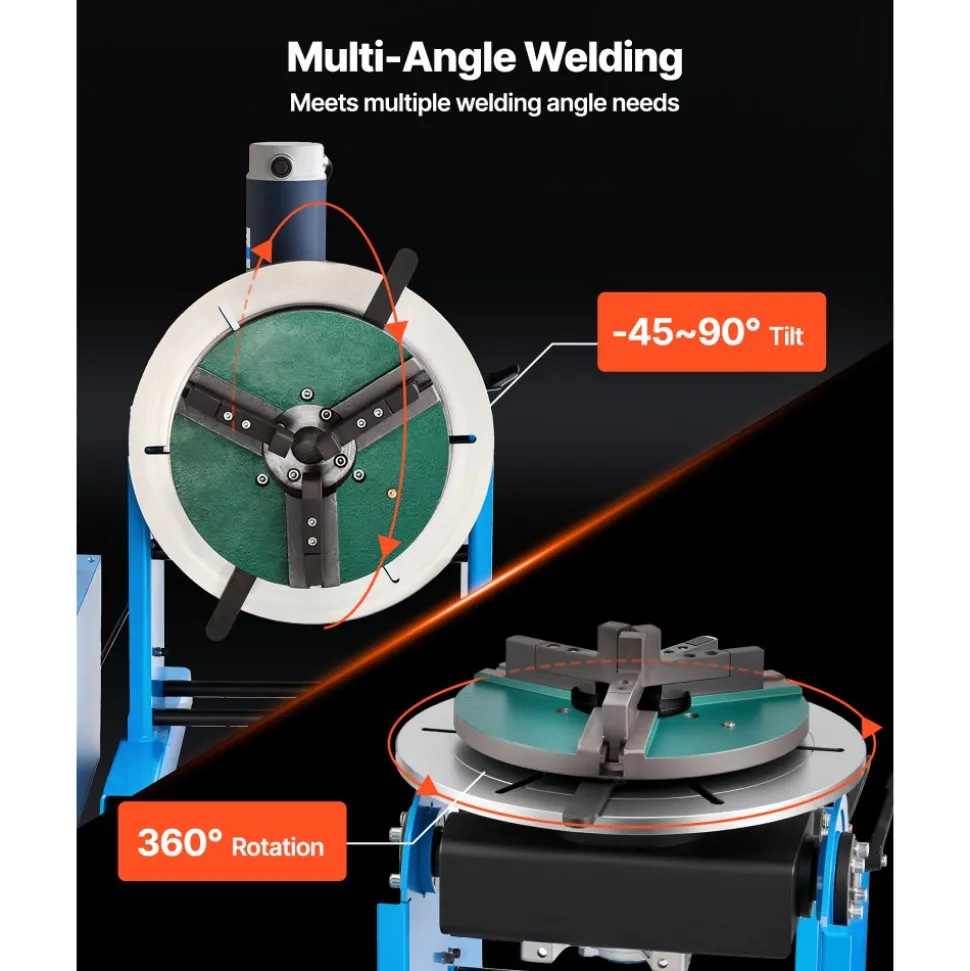VEVOR Rotary Welding Positioner, 661 lbs Load Capacity, -45° to 90° Tilt Angle Welding Positioner Turntable Table, 0.2-2.5 RPM Speed Control, Electric and Foot Pedal, for Cutting, Grinding, Assembly