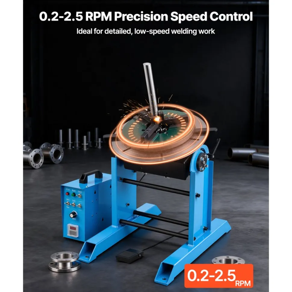 VEVOR Rotary Welding Positioner, 661 lbs Load Capacity, -45° to 90° Tilt Angle Welding Positioner Turntable Table, 0.2-2.5 RPM Speed Control, Electric and Foot Pedal, for Cutting, Grinding, Assembly