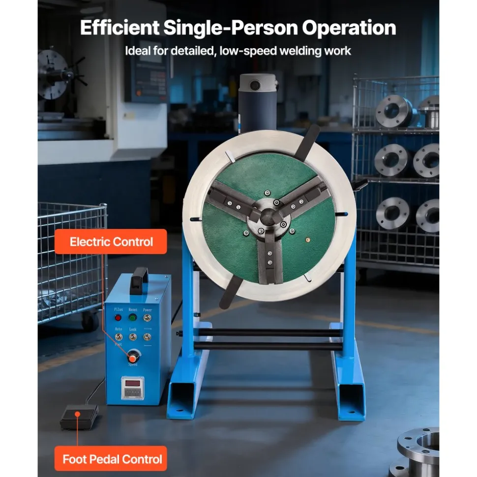 VEVOR Rotary Welding Positioner, 661 lbs Load Capacity, -45° to 90° Tilt Angle Welding Positioner Turntable Table, 0.2-2.5 RPM Speed Control, Electric and Foot Pedal, for Cutting, Grinding, Assembly