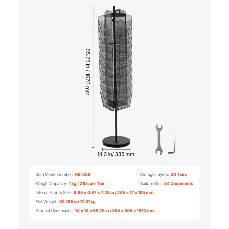 VEVOR Rotating Brochure Display Rack, 30 Pockets Mesh Magazine Literature Display Stand, Portable Floor Standing Magazine Rack, Metal Newspaper Catalog Holders for Shop Exhibitions Office Trade Show
