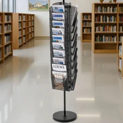 VEVOR Rotating Brochure Display Rack, 30 Pockets Mesh Magazine Literature Display Stand, Portable Floor Standing Magazine Rack, Metal Newspaper Catalog Holders for Shop Exhibitions Office Trade Show