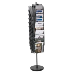 VEVOR Rotating Brochure Display Rack, 30 Pockets Mesh Magazine Literature Display Stand, Portable Floor Standing Magazine Rack, Metal Newspaper Catalog Holders for Shop Exhibitions Office Trade Show