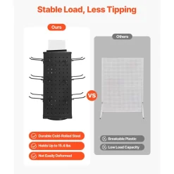 VEVOR Rotating Pegboard Display Stand, 7.4 x 7.4 x 17 in 4-Sided Spinning Peg Board Display with 24 Hooks, Thickened Cold-Rolled Steel Craft Rack Organizer for Grocery Retail Store Jewelry Shop, Black