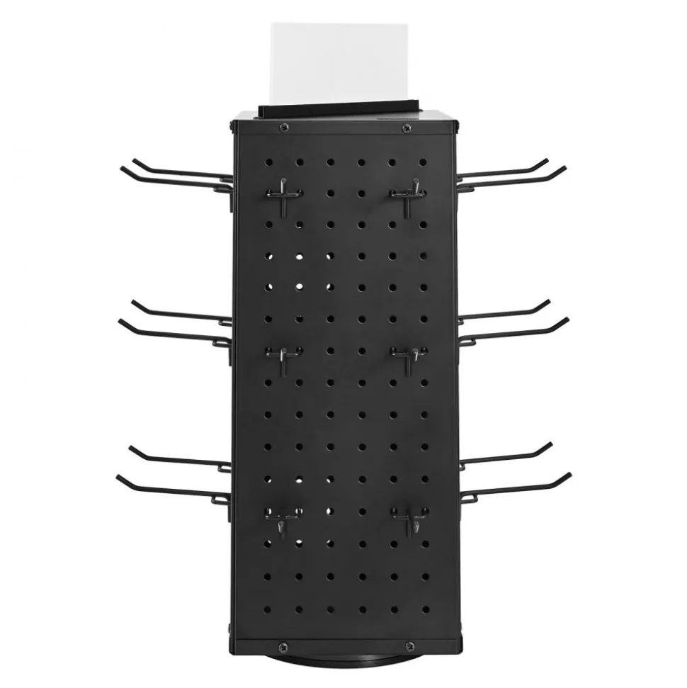 VEVOR Rotating Pegboard Display Stand, 7.4 x 7.4 x 17 in 4-Sided Spinning Peg Board Display with 24 Hooks, Thickened Cold-Rolled Steel Craft Rack Organizer for Grocery Retail Store Jewelry Shop, Black