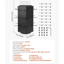 VEVOR Rotating Pegboard Display Stand, 7.4 x 7.4 x 17 in 4-Sided Spinning Peg Board Display with 24 Hooks, Thickened Cold-Rolled Steel Craft Rack Organizer for Grocery Retail Store Jewelry Shop, Black