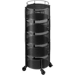 VEVOR Rotating Storage Rack Cart, 5 Tier Fruit and Vegetable Basket Bowls, Heavy Duty Wire Basket Organizer on Wheels, Large Capacity Stand with Metal Top Lid, for Kitchen Bathroom Nursery, Black
