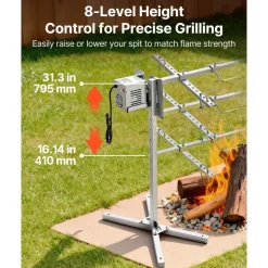 VEVOR Rotisserie Grill, AC120V 8 Level Height Electric Rotisserie Grill Kit, BBQ Grills Rotisseries Kit with 132 lbs Load Capacity, 38W Motor, Stainless Steel Automatic Grilling Kits for Parties
