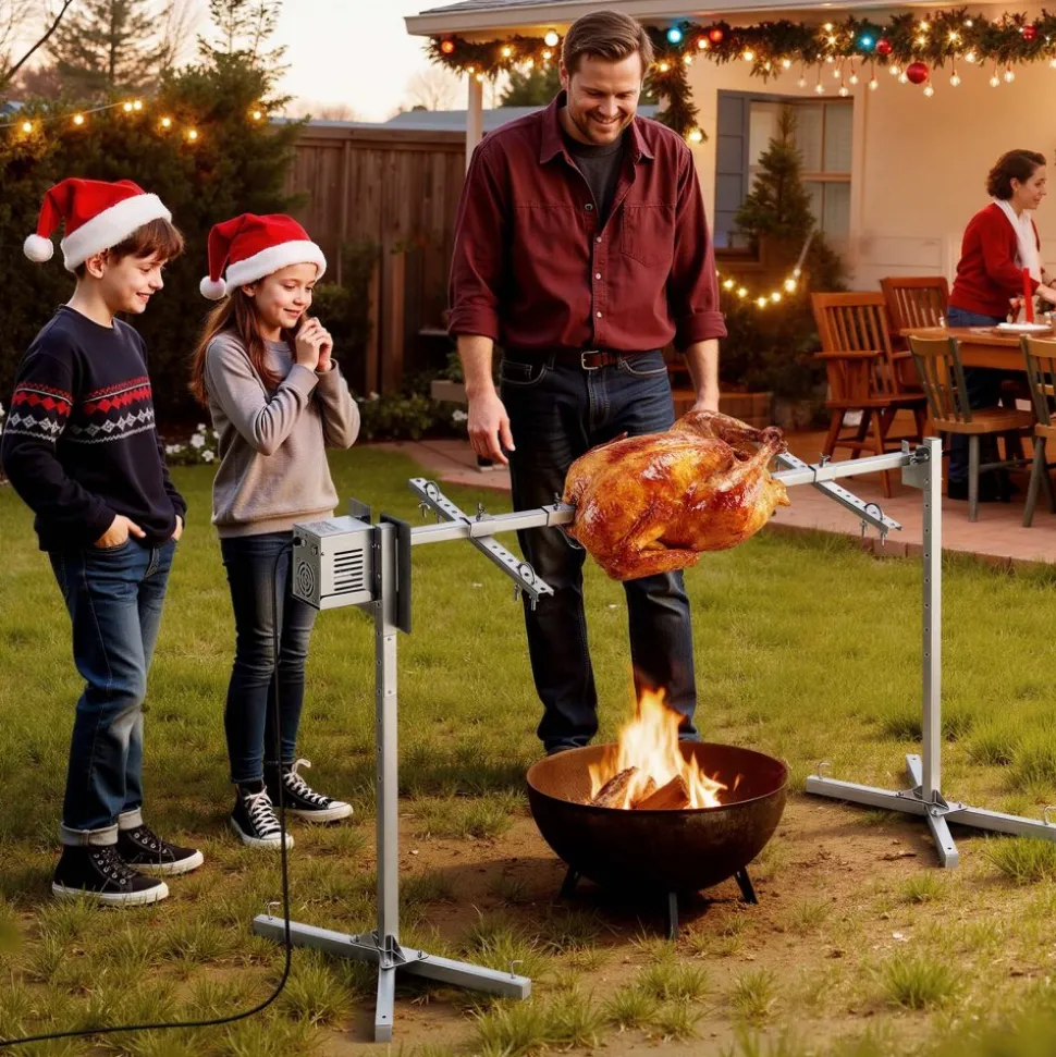 VEVOR Rotisserie Grill, AC120V 8 Level Height Electric Rotisserie Grill Kit, BBQ Grills Rotisseries Kit with 132 lbs Load Capacity, 38W Motor, Stainless Steel Automatic Grilling Kits for Parties