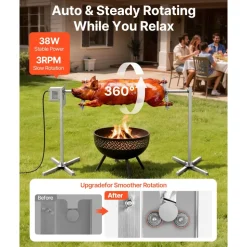 VEVOR Rotisserie Grill AC120V 8 Level Height Electric Rotisserie Grill Kit, BBQ Grills Rotisseries Kit with 132 lbs Load Capacity, 38W Motor, Stainless Steel Automatic Grilling Kits for Parties
