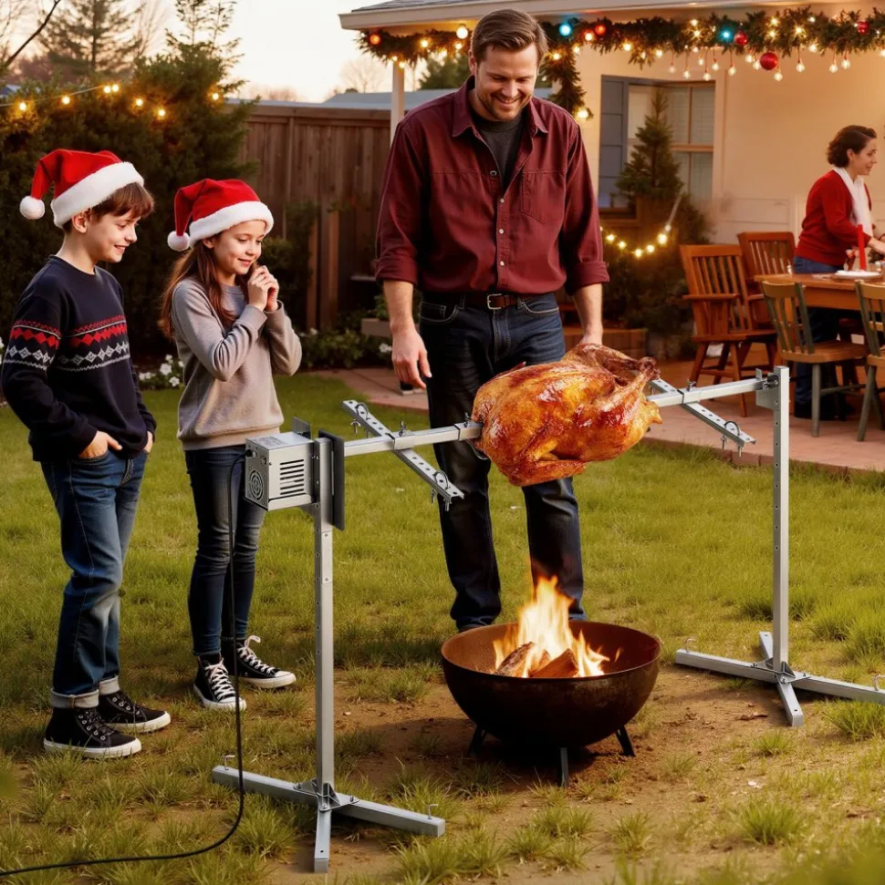VEVOR Rotisserie Grill, AC120V 8 Level Height Electric Rotisserie Grill Kit, BBQ Grills Rotisseries Kit with 132 lbs Load Capacity, 38W Motor, Stainless Steel Automatic Grilling Kits for Parties