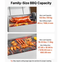 VEVOR Rotisserie Grill, 38W BBQ Outdoor Pig & Lamb Spit Roaster, Charcoal Spit Roaster with 132 LBS Capacity, Wheels & 4-Level Height, Stainless Steel Rotisserie Grill Kit for Camping Outdoor Parties