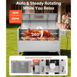 VEVOR Rotisserie Grill, 38W BBQ Outdoor Pig & Lamb Spit Roaster, Charcoal Spit Roaster with 132 LBS Capacity, Wheels & 4-Level Height, Stainless Steel Rotisserie Grill Kit for Camping Outdoor Parties