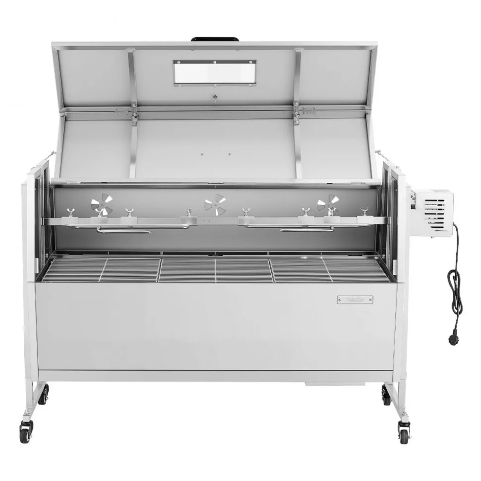 VEVOR Rotisserie Grill, 38W BBQ Outdoor Pig & Lamb Spit Roaster, Charcoal Spit Roaster with 132 LBS Capacity, Wheels & 4-Level Height, Stainless Steel Rotisserie Grill Kit for Camping Outdoor Parties