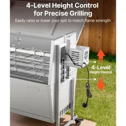 VEVOR Rotisserie Grill, 38W BBQ Outdoor Pig & Lamb Spit Roaster, Charcoal Spit Roaster with 132 LBS Capacity, Wheels & 4-Level Height, Stainless Steel Rotisserie Grill Kit for Camping Outdoor Parties