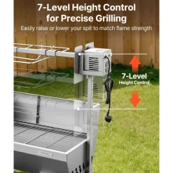 VEVOR Rotisserie Grill, 38W BBQ Outdoor Pig & Lamb Spit Roaster, Charcoal Spit Roaster with 132 LBS Load Capacity & 7-Level Height, Stainless Steel Electric Rotisserie Grill Kit for Camping Outdoor