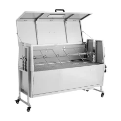 VEVOR Rotisserie Grill, 38W BBQ Outdoor Pig & Lamb Spit Roaster, Charcoal Spit Roaster with 132 LBS Capacity, Wheels & 4-Level Height, Stainless Steel Electric Rotisserie Grill Kit for Camping Outdoor