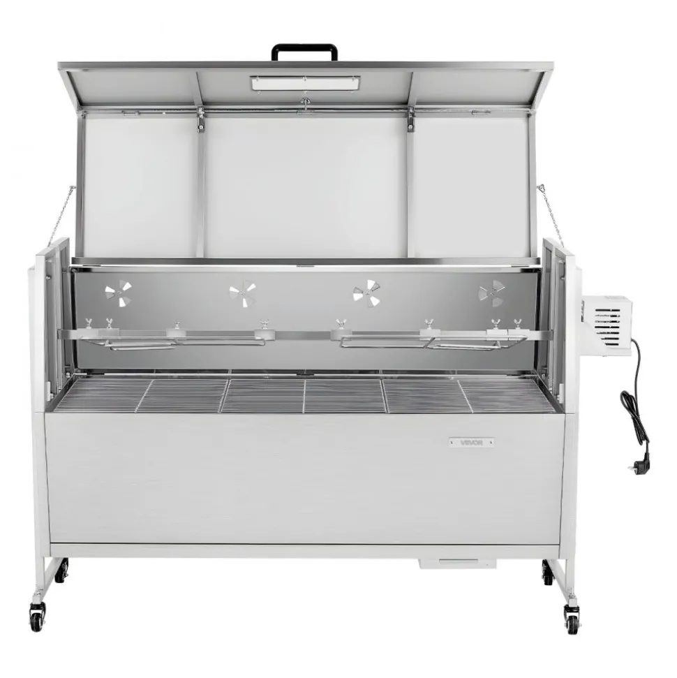 VEVOR Rotisserie Grill, 38W BBQ Outdoor Pig & Lamb Spit Roaster, Charcoal Spit Roaster with 132 LBS Capacity, Wheels & 4-Level Height, Stainless Steel Electric Rotisserie Grill Kit for Camping Outdoor