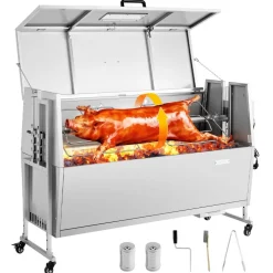 VEVOR Rotisserie Grill, 38W BBQ Outdoor Pig & Lamb Spit Roaster, Charcoal Spit Roaster with 132 LBS Capacity, Wheels & 4-Level Height, Stainless Steel Electric Rotisserie Grill Kit for Camping Outdoor