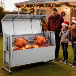 VEVOR Rotisserie Grill, 38W BBQ Outdoor Pig & Lamb Spit Roaster, Charcoal Spit Roaster with 132 LBS Capacity, Wheels & 4-Level Height, Stainless Steel Electric Rotisserie Grill Kit for Camping Outdoor
