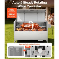 VEVOR Rotisserie Grill, 38W BBQ Outdoor Pig & Lamb Spit Roaster, Charcoal Spit Roaster with 132 LBS Capacity, Wheels & 4-Level Height, Stainless Steel Electric Rotisserie Grill Kit for Camping Outdoor