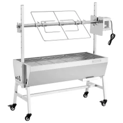 VEVOR Rotisserie Grill, 38W BBQ Outdoor Pig & Lamb Spit Roaster, Charcoal Spit Roaster with 132 LBS Capacity, Wheels & 7-Level Height, Stainless Steel Electric Rotisserie Grill Kit for Camping Outdoor
